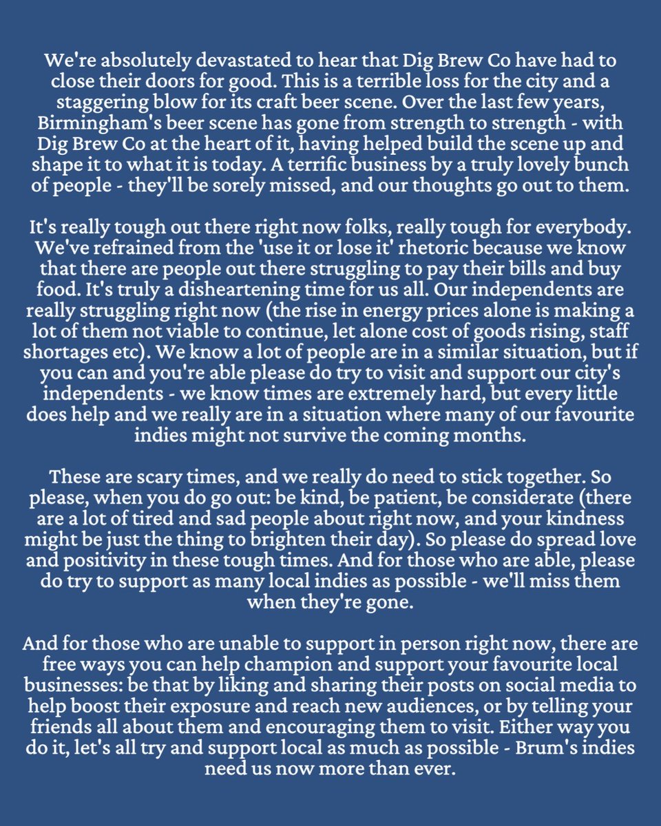 We're truly devastated to hear that <a href="/DigBrewCo/">DigBrewCo.</a> have had to close their doors for good. Please read this heartfelt message 💔