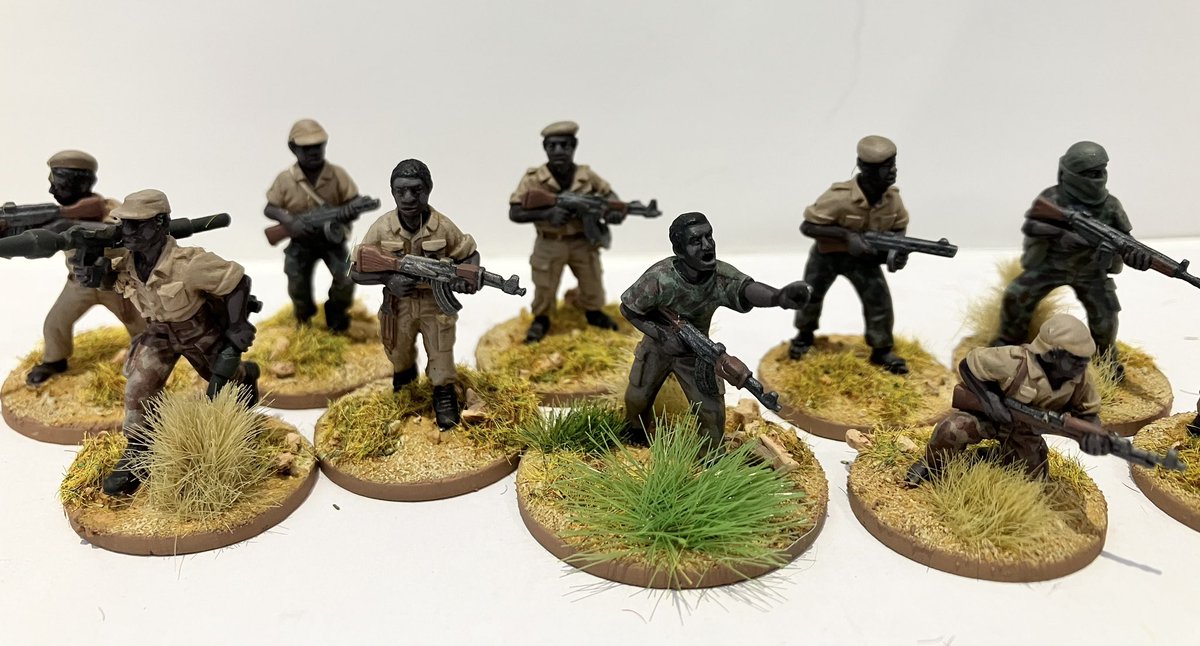 gareth_lane's tweet photo. Bush Wars - Zimbabwe African National Liberation Army. ZANLA was the military wing of the Zimbabwe African National Union, a militant African nationalist organisation that participated in the Rhodesian Bush War against white minority rule of Rhodesia. 
#28mm #BushWars #wargaming https://t.co/0q8ahYyC4c