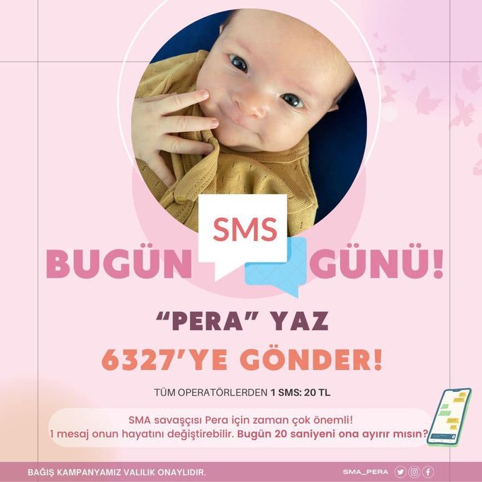 Beni takip eden herkesten en az 1 sms istiyorum ne olur 1 anne baba evladını kaybetmesin Eller çoğaldıkça yükler hafifler ❤️❤️ PERA” yaz 6327’ye gönder. #KararZolgenSMA #zolgensmatürkiyeyegelsin #zolgensma #çarşı #beşiktaşk ##galatasaray #fenerbahçe