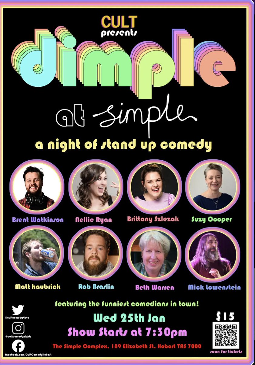 Stand up Comedy in nipaluna! (Hobart)
Wed Jan 25th Dimple at Simple,   189 Elizabeth St. 

A stacked line up of the best acts in town!

Get your tickets here
trybooking.com/CFDFL
