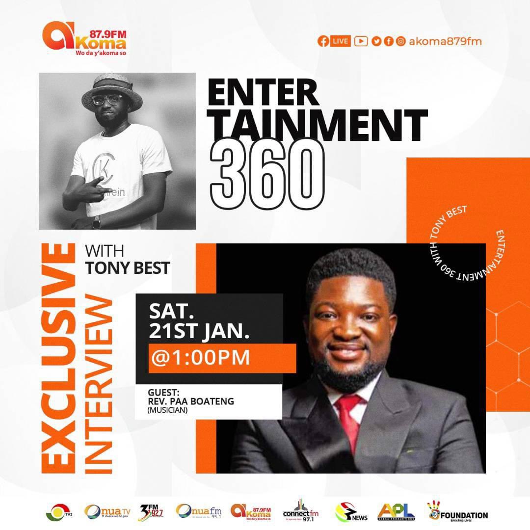 akoma879fm's tweet photo. Join @TonyBest_Gh on #Entertainment360 as he interviews Rev. Paa Boateng https://t.co/oBeHO1VBmu