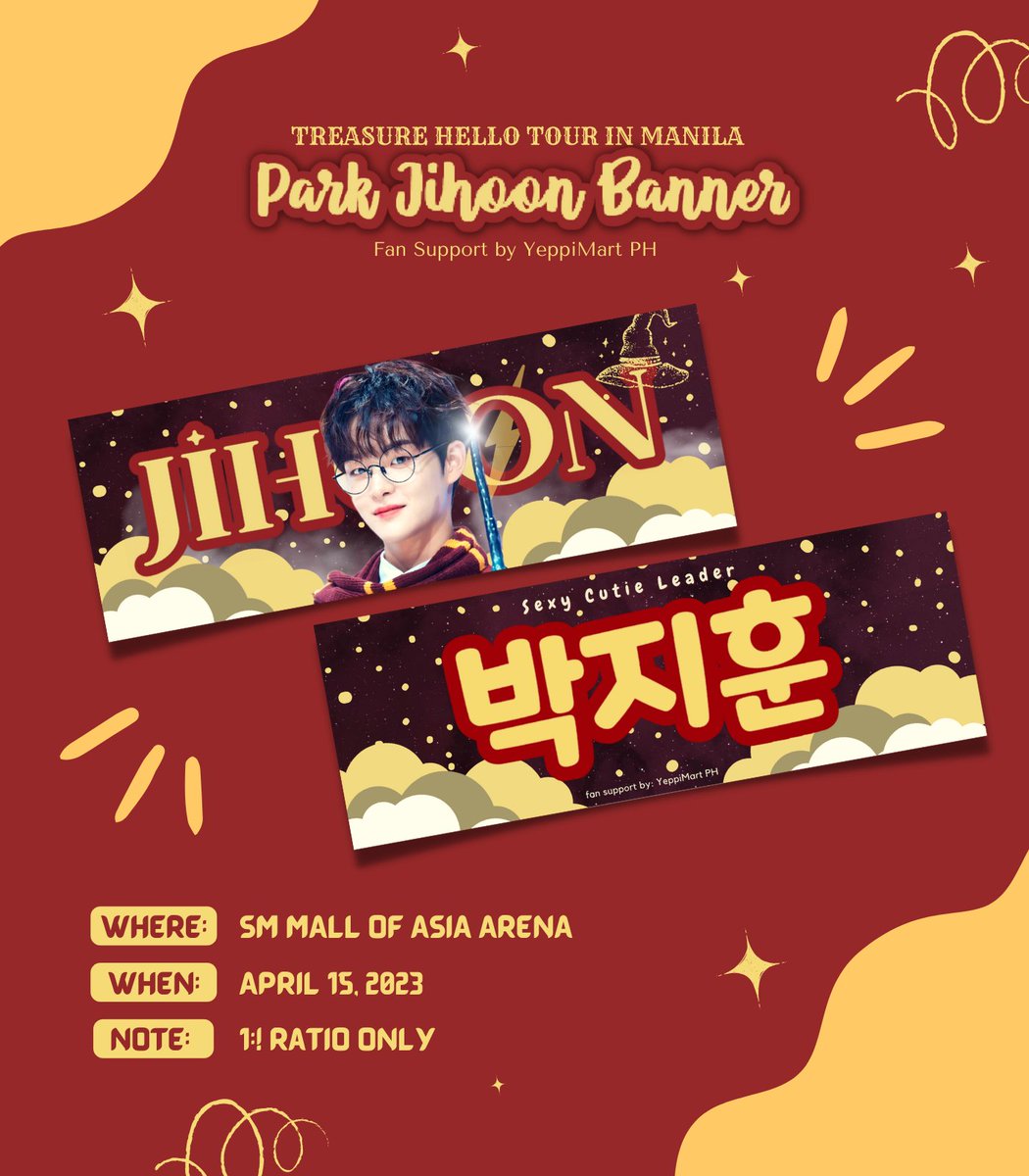 yeppimartPH's tweet photo. ♡TREASURE HELLO TOUR IN MANILA ♡

 Teumes! We'll be giving away these Harry Potter inspired Jihoon &amp; Group banner 

♡ like &amp; rt to spread
♡ exact time &amp; place: tba
♡ open for donations &amp; limited trades

See You♡
#HELLO_TOUR_IN_MANILA #HELLOinManila 
#TREASURE_HELLOinMANILA https://t.co/F5QFBR78Vx