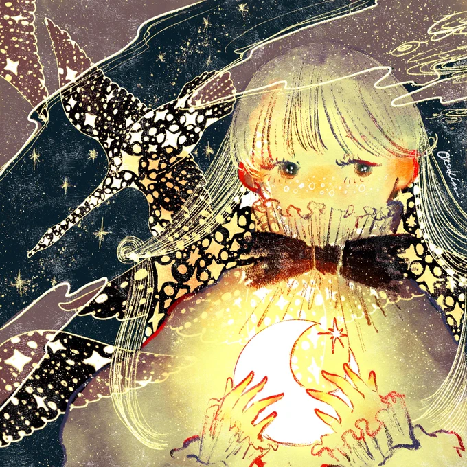 月モチーフ4枚揃いました#月モチーフで繋がる物語 #イラスト #illustrations 