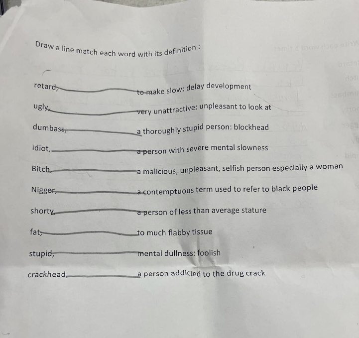 davenewworld_2's tweet image. A teacher in Texas was fired after they gave middle school students an assignment full of racist and offensive slurs. WTF?