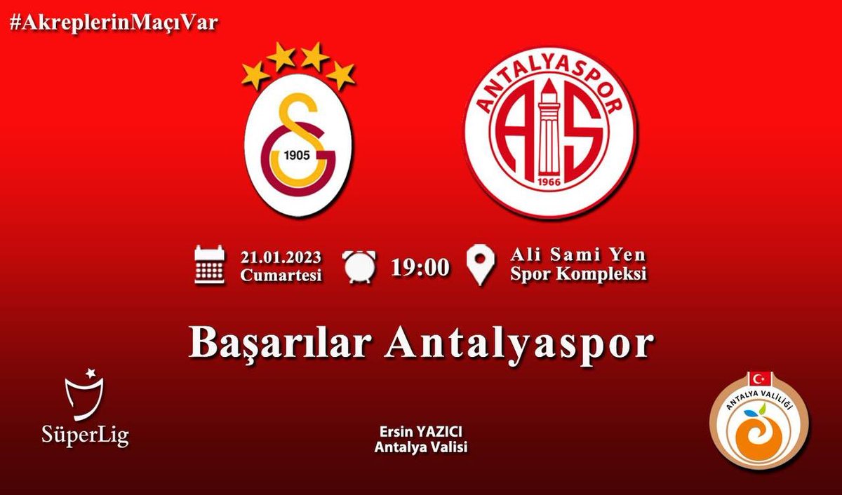 Süper Lig’in 20’nci haftasında Galatasaray ile karşılaşacak olan #Antalyaspor’umuza başarılar diliyorum. 

#AkreplerinMaçıVar