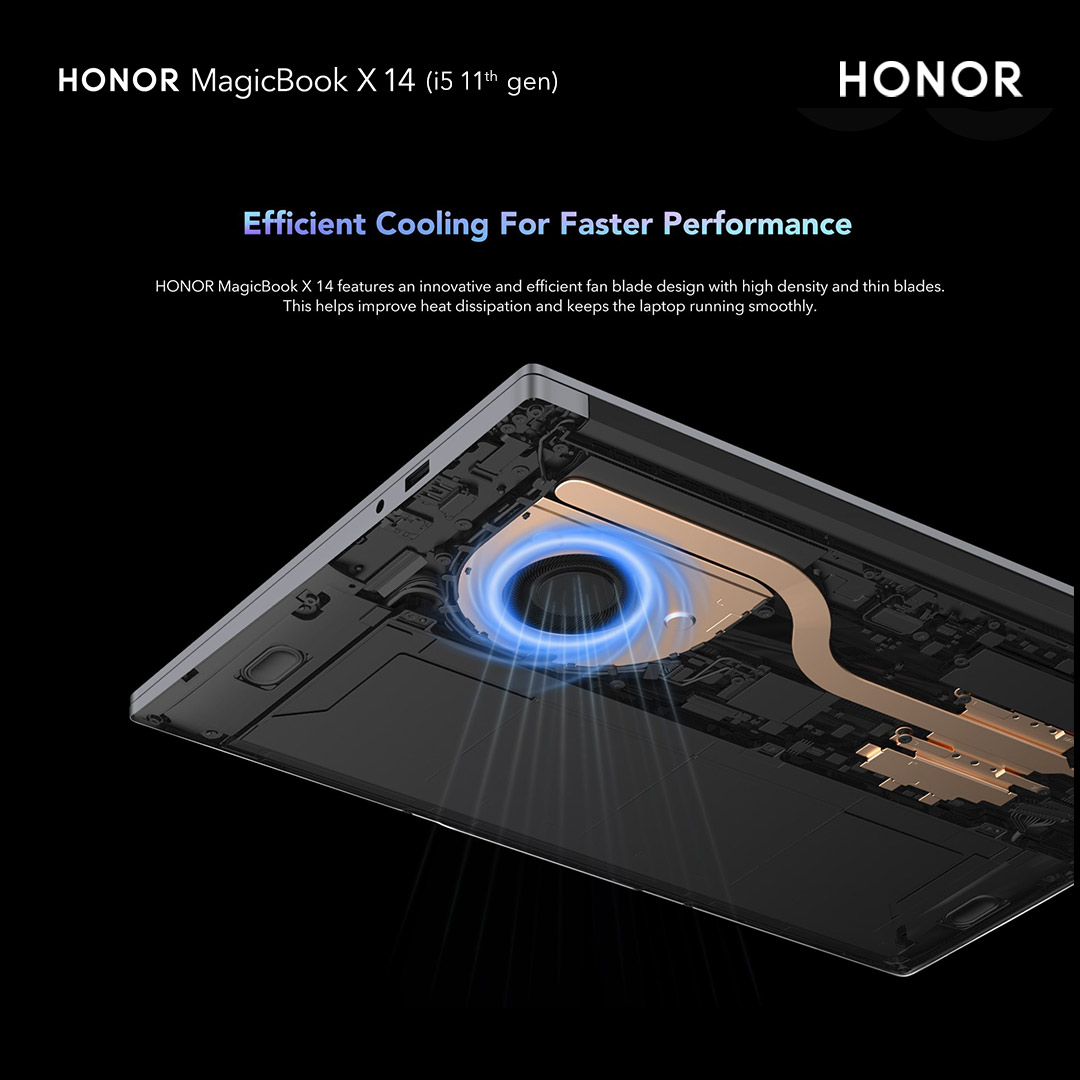 ExploreHONOR's tweet image. The fan-shaped design of the new HonorMagicbook prevents the laptop from overheating while in use, enhancing your comfort and productivity.

#HONORMagicBookSeries  #MagicAtFirstSight