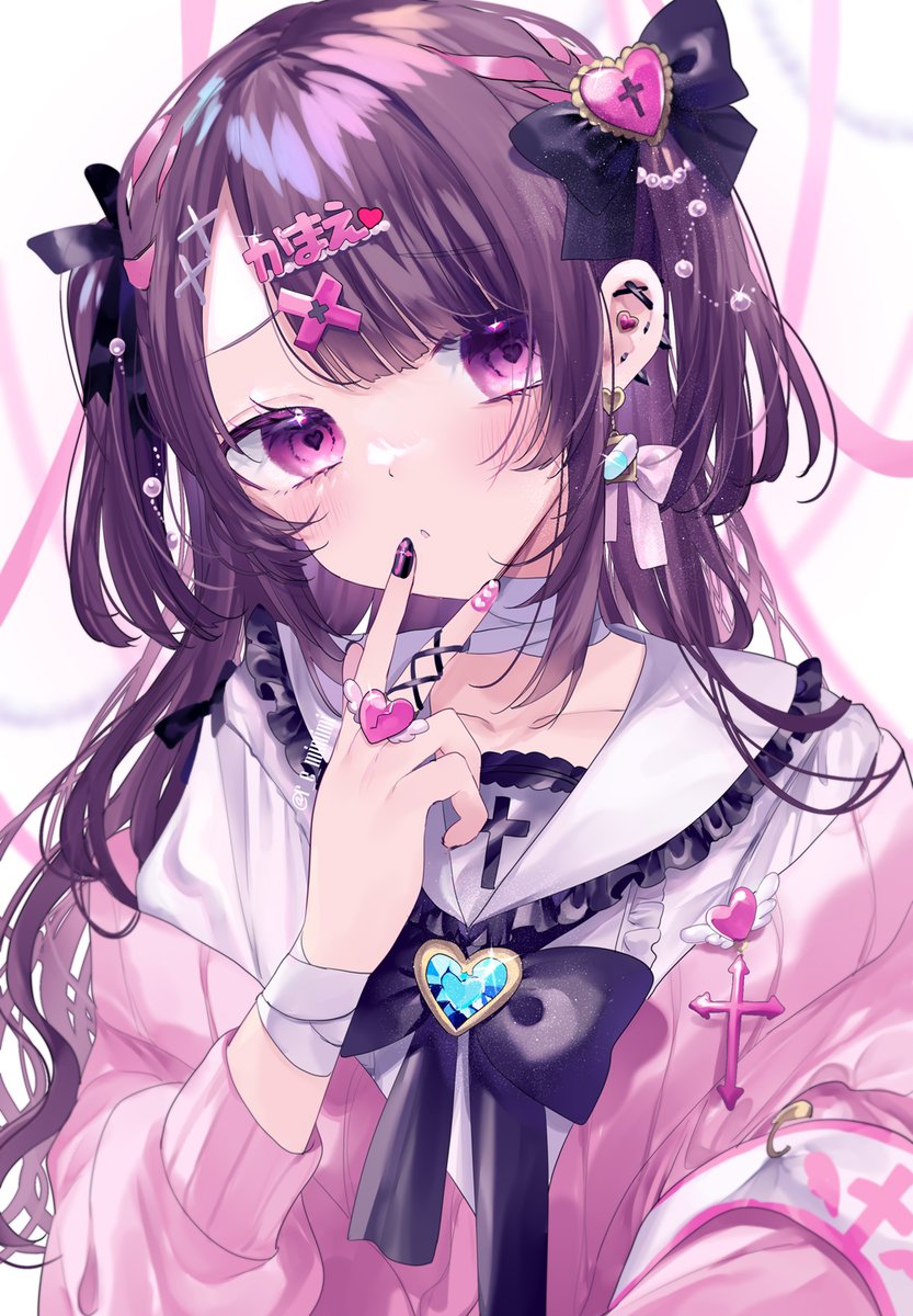 1girl solo bandages hair ornament jirai kei bow jewelry  illustration images