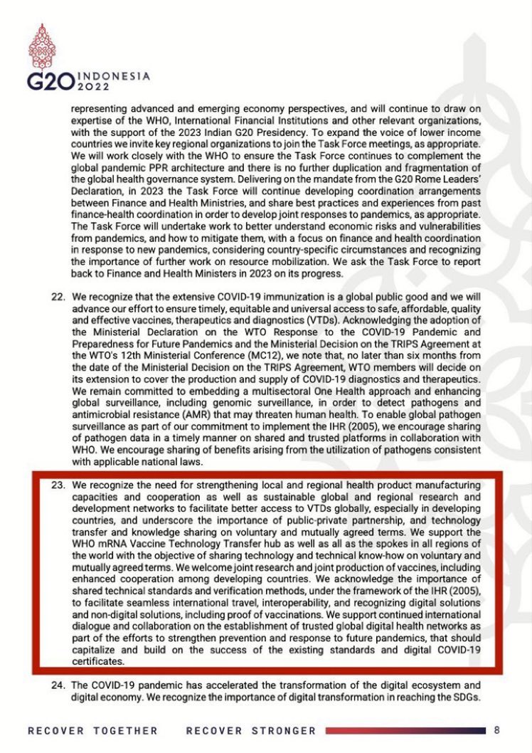 The WHO are planning to develop a globalised digital vaccine passport - as stated within the G20 Indonesia summit declaration in November 2022. This is likely to be ratified at the World Health Assembly (21–30 May 2023) This is unelected technocratic control.
#NoVaccinePassports