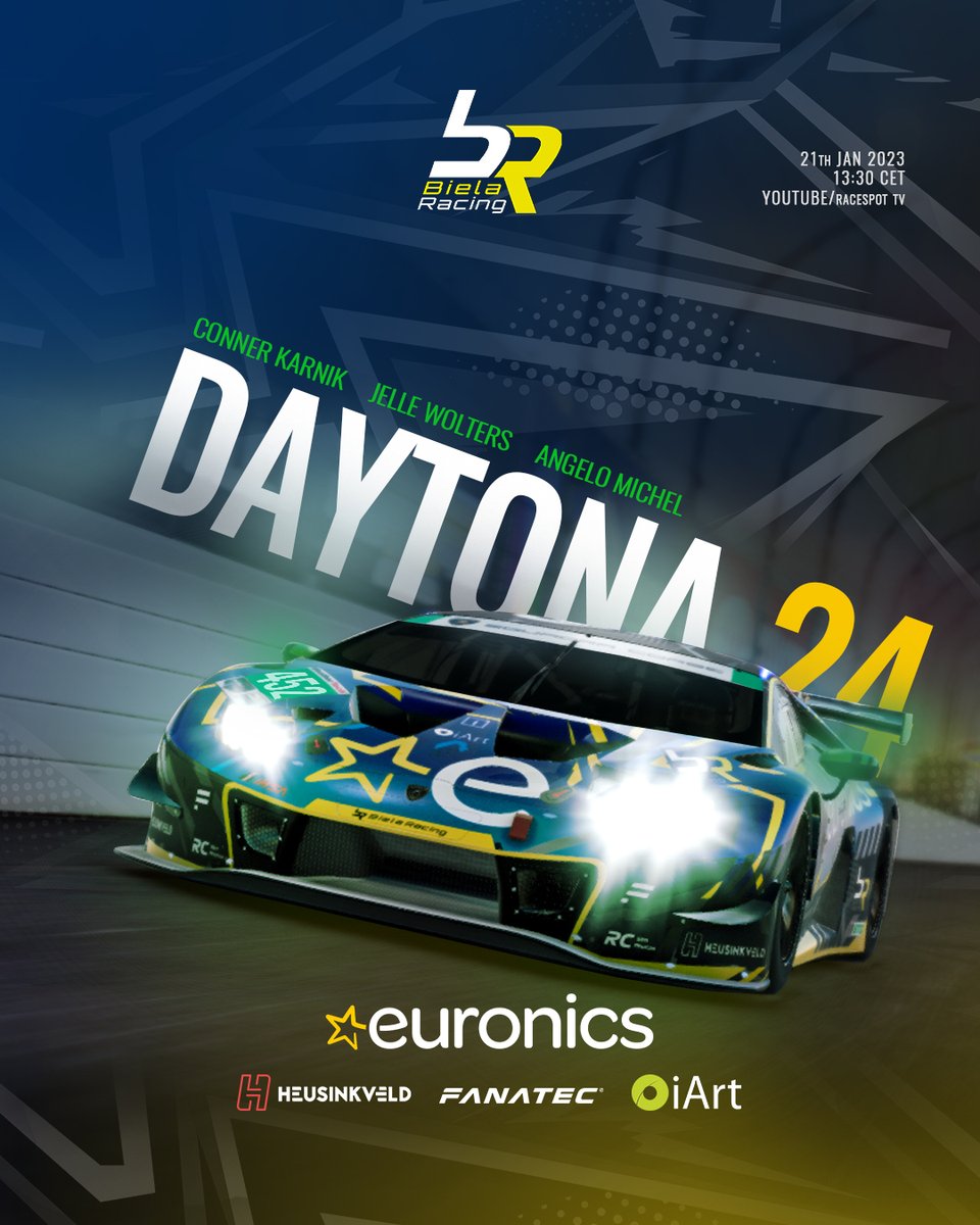 Biela Racing (@bielaracing45) on Twitter photo All eyes on Daytona!👀 It‘s that time of the year again and as usual, this is going to be the most popular iRacing Special Event of the year. This is why we send 3 Lambos into the shark pool. Game on!🔥 #iRDaytona24 <a href="/EURONICS/">Der Elektroladen</a> <a href="/RaceSpotTV/">RaceSpot TV</a> All eyes on Daytona!👀 It‘s that time of the year again and as usual, this is going to be the most popular iRacing Special Event of the year. This is why we send 3 Lambos into the shark pool. Game on!🔥 #iRDaytona24 <a href="/EURONICS/">Der Elektroladen</a> <a href="/RaceSpotTV/">RaceSpot TV</a>