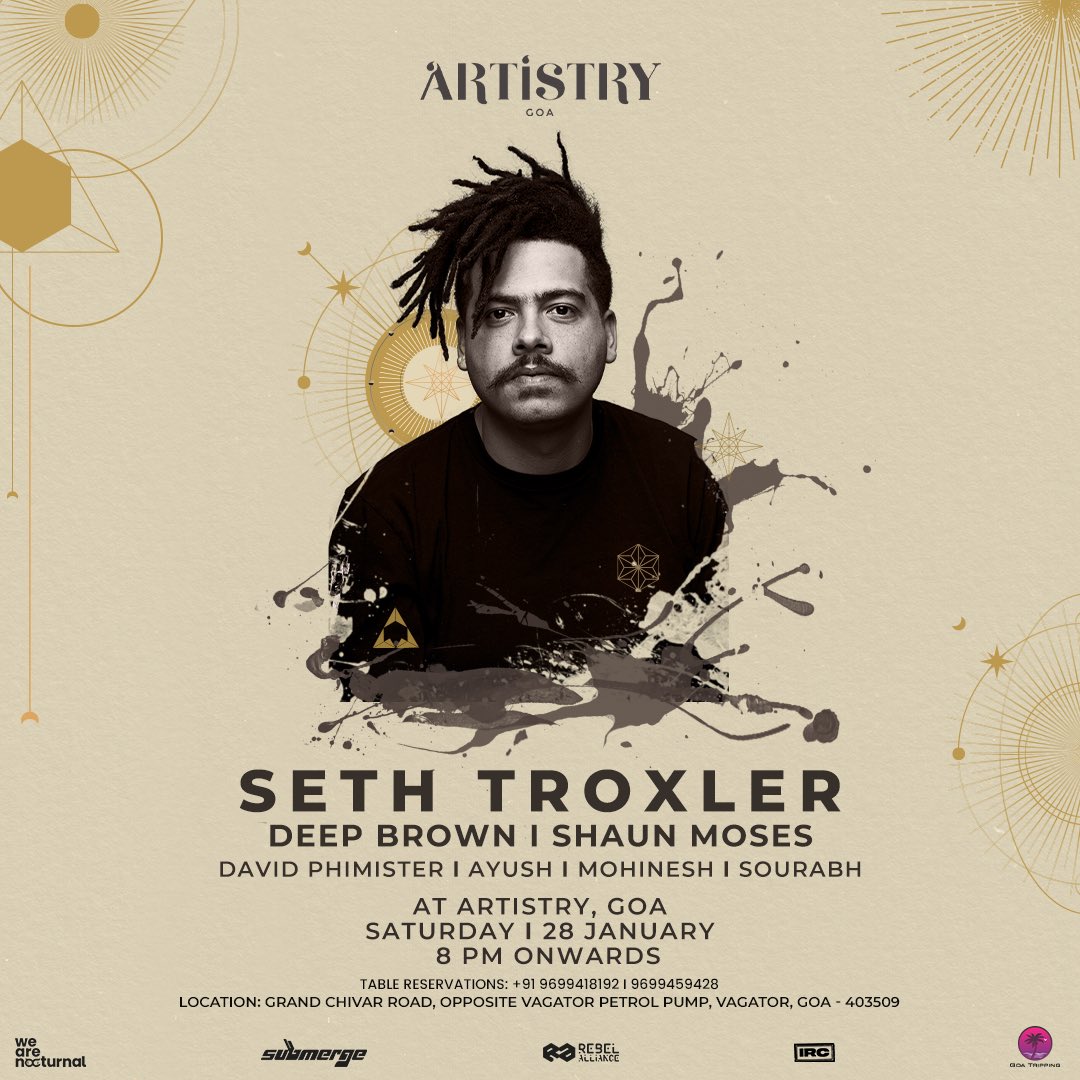ArtistryLiveX's tweet photo. @sethtroxler at Artistry, Goa, on Saturday, Jan 28 I 8 PM Onwards. Book Tickets → https://t.co/5qPd2pmvk0
#SethTroxler #Goa #Artistry https://t.co/zEn0kU2jws