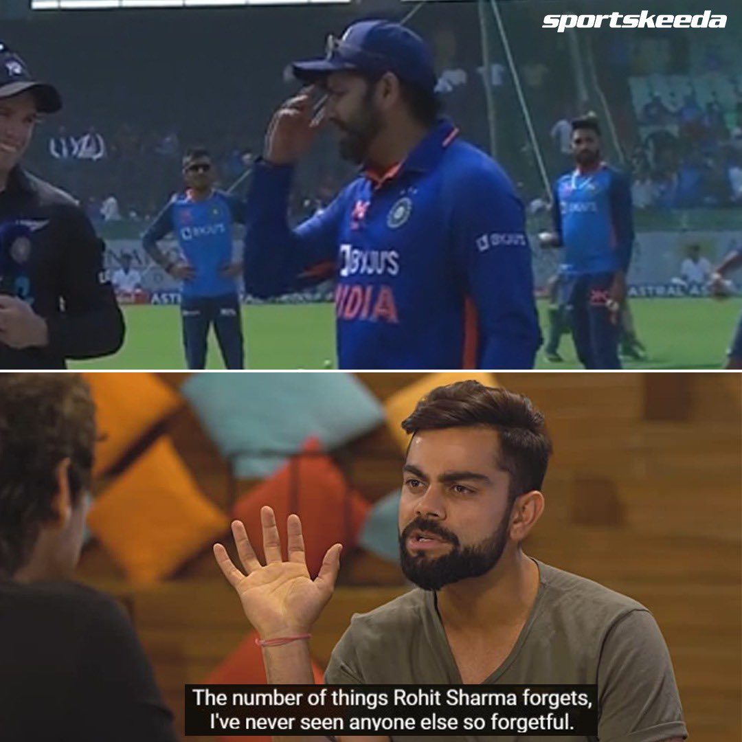 Sportskeeda's tweet photo. Throwback to this iconic line by Virat Kohli about Rohit Sharma 😂😅

📸: Disney+Hotstar/BWC

#CricketTwitter #indvsnz #viratkohli #rohitsharma https://t.co/fB4EXhongp