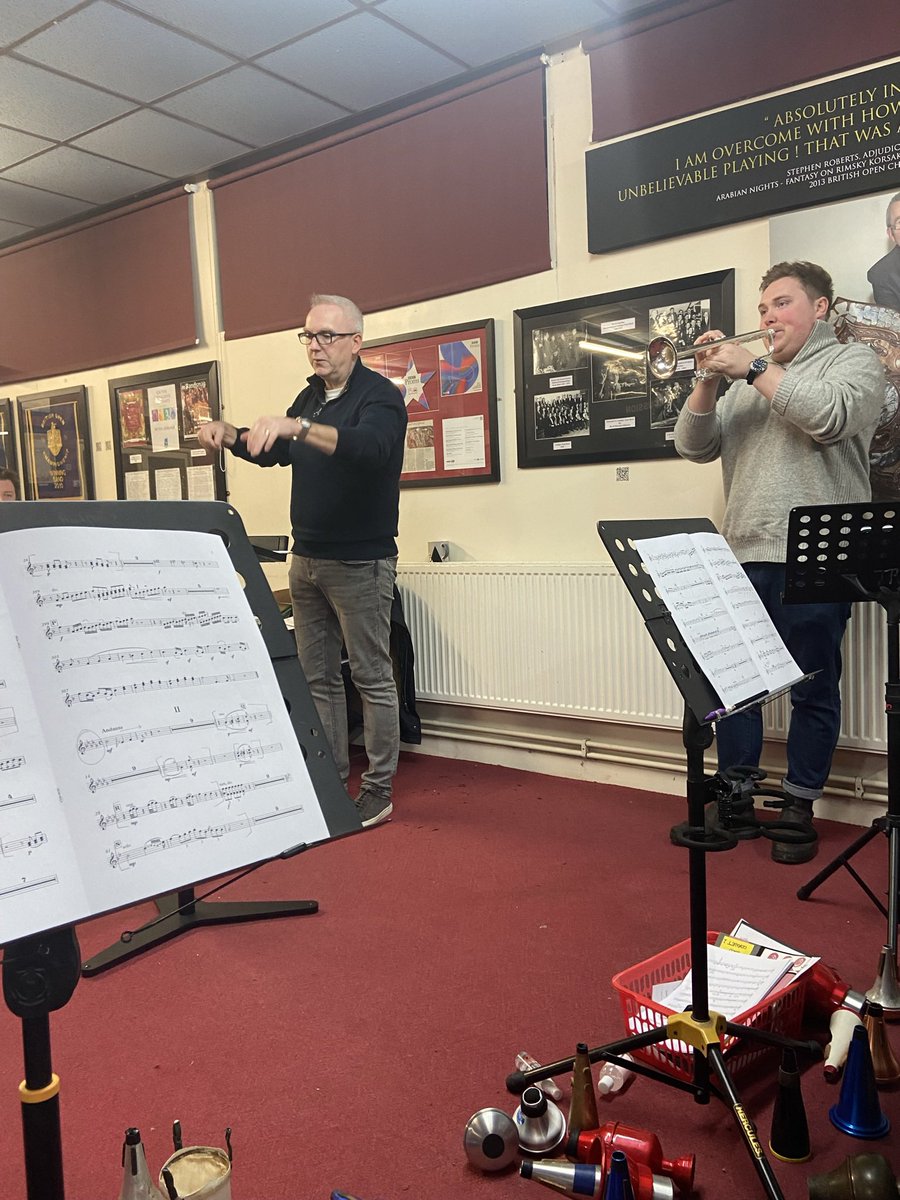 IanPorthouse's tweet photo. A privilege to welcome @JamesFountain94 to the bandroom preparing for @rncmlive on Saturday 28th January. Inspirational version of the Hummel Trumpet Concerto! Also a beautiful new composition from @SiDobsonMusic alongside the amazing ‘So Spoke Albion’ from @gavhiggins #MIMO #LSO https://t.co/2PRY9SEfTJ