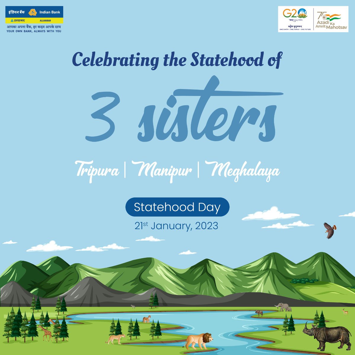With its lush greenery and rich culture, the Northeastern states of Tripura, Manipur and Meghalaya celebrate Statehood today. Indian Bank extends its greetings to the people of these states.

#AmritMahotsav
#DFSIndiaCelebratesAmritMahotsav <a href="/dfs_india/">DFS</a>

#StatehoodDay