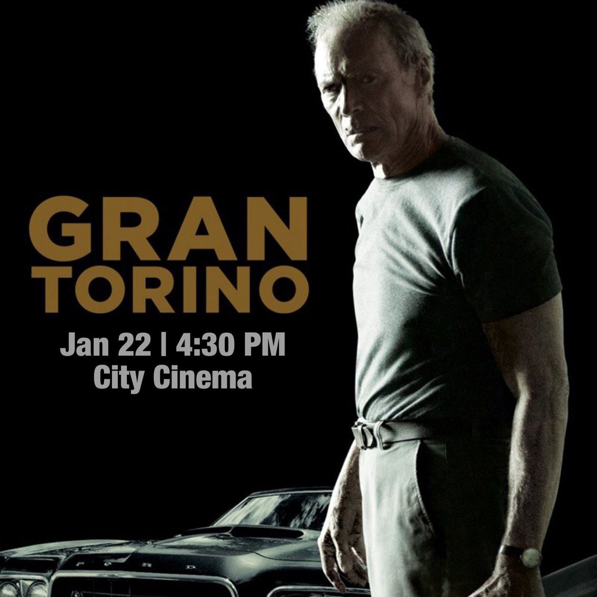Tomorrow (4:30pm) at <a href="/city_cinema/">City Cinema</a> 

Gran Torino, directed and starring Clint Eastwood 

Tickets online (bit.ly/3VzM1Rn) or at the door.

Sponsored by the <a href="/hollywoodsuite/">Hollywood Suite</a> 

#charlottetown #pei <a href="/Downtown_Chtown/">Downtown Ch'town,PEI</a>