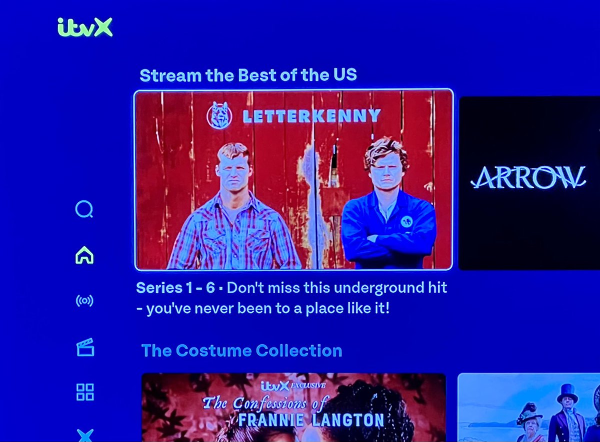 Dear ITVX. 
Letterkenny. 
Best of “the US.”
Are you sure about that? 
<a href="/ITVX/">ITVX</a> <a href="/LetterkennyProb/">Letterkenny Problems</a>
