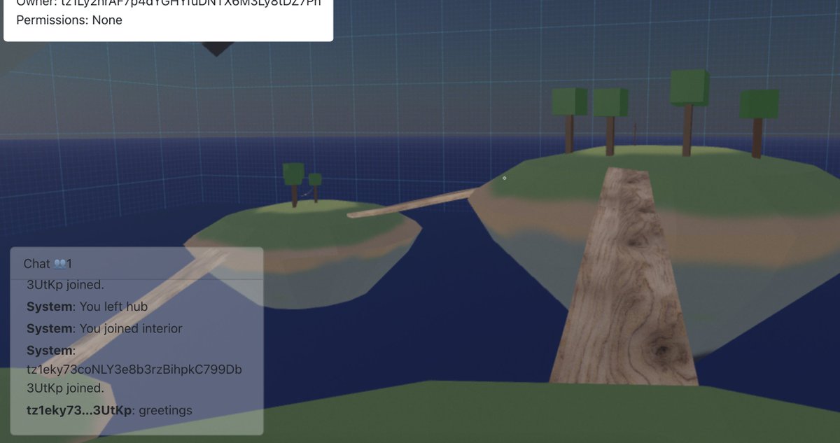 wow so many changes at <a href="/tz1and/">tz1and</a>  - interiors, with a portal to enter &amp; expand your place. just visited some islands, met a rattlesnake resting near a tree and picked up some planks. even went for a swim. and there's a chat box now too. nice