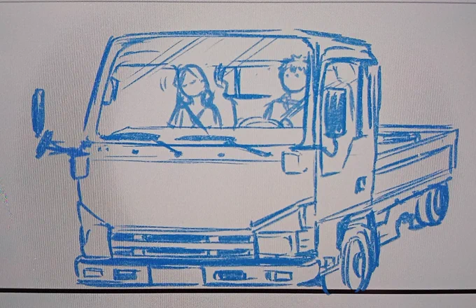 下書きトラック編。外観より座席がよく解らない…雰囲気で乗り切ります。#りんご畑恋 