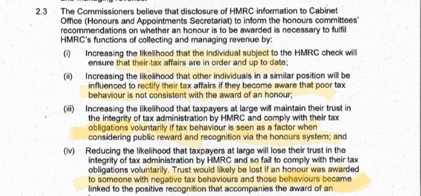 HMRC's MoU on tax behaviours and the honours system is instructive. I rather assumed it applied to ministerial appointments too, especially those to HM Treasury.