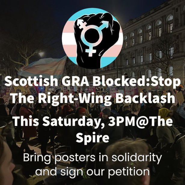 hoeyannie's tweet image. If you’re in town @DubTrans is protesting TODAY at 3pm at the Spire in support of #Trans people in Scotland #GenderRecognitionReformBill