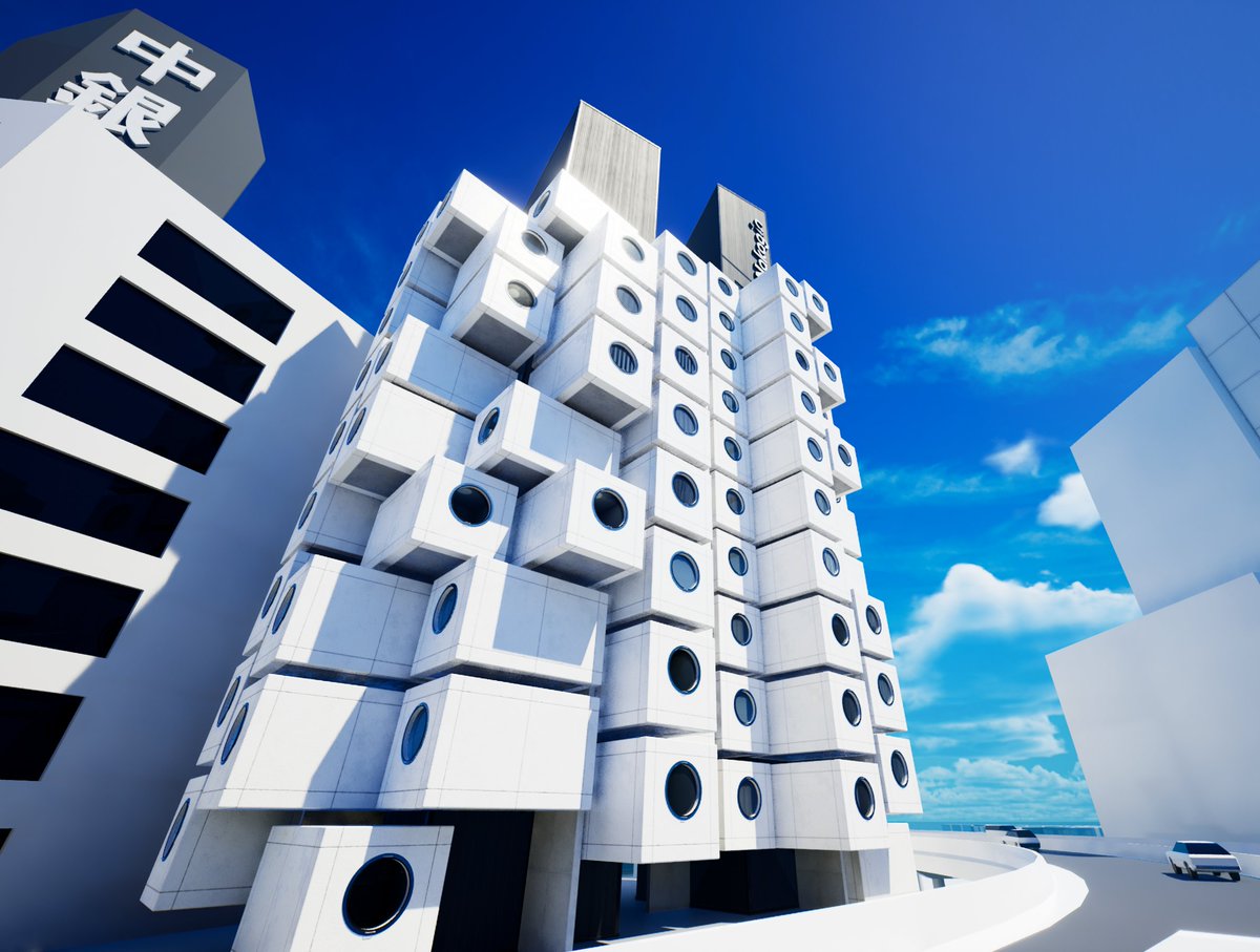 tomrkobayashi's tweet photo. A little comparison of my tribute to the Nakagin capsule tower, between last year and now.

#UE5 https://t.co/8fI36iL68O