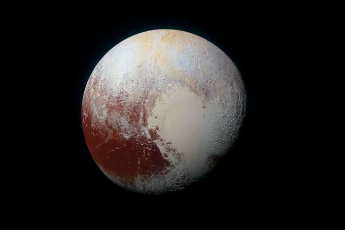 Rainmaker1973's tweet photo. Pluto takes it easy. In the time it took scientists to discover it, let it be a planet for 76 years, take away its planet status, say it might be a planet again, then explore it &amp; have its best pictures, it didn't even completed a full orbit around the Sun https://t.co/2pBf7ZF01g https://t.co/AnBFZVMYeK
