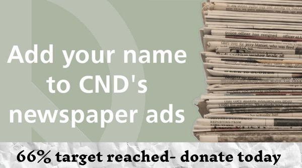 CNDuk's tweet photo. Ahead of #SpringBudget23, CND is planning a series of ads in key regional newspapers to highlight the obscenity of spending billions on nuclear weapons during a #costoflivingcrisis.
Donate today and we'll add your name to the list of supporters 👇
https://t.co/s9JsItgGE7 https://t.co/NRpQNm2r3p