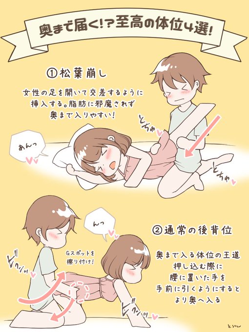 サイズ控えめ男子〜❗️

奥まで届かせたい時のオススメ体位4選を紹介するよ♡どれも簡単ですぐに実践出来るからお試しあれ♡ポイントは『結合部位が脂肪で邪魔されない』or『体重を上乗せする』こと✨工夫次第で、彼女の奥をがっちり刺激することが可能…💕これはもう試してみちゃうしかないのでは…‼️ 