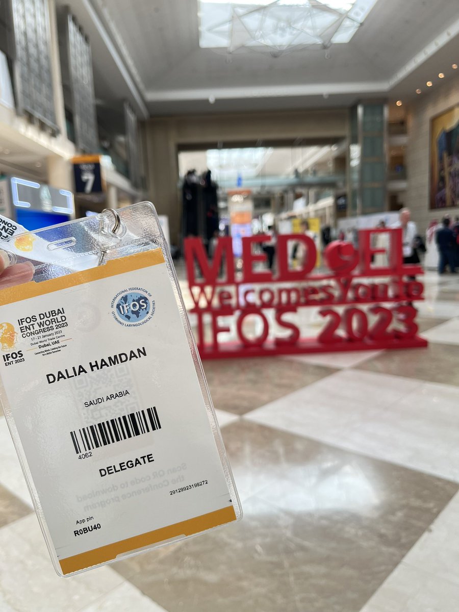 DaliaHamdan_'s tweet photo. اخيراً، شاركت كمُتحدثة بتقديم عرض شفهي في مؤتمر الإتحاد الدولي لأطباء الأنف والأذن والحنجرة و الذي يُقام كل ٤ سنوات حول العالم، و لأول مرة يُقام في الشرق الأوسط- دبي (IFOS 2023) 

Glad to be part of this great assembly with all ENT experts @Ifos2023 https://t.co/2RU1Qs1ltg