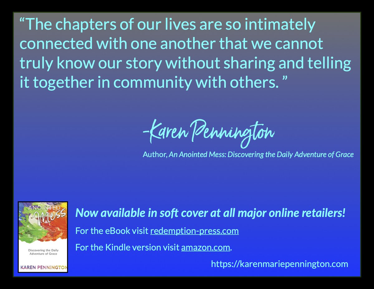 There is power in our story, particularly when we invite and recognize God's role in it.

#testimony #dailyadventuresingrace #karenpennington 

karenmariepennington.com