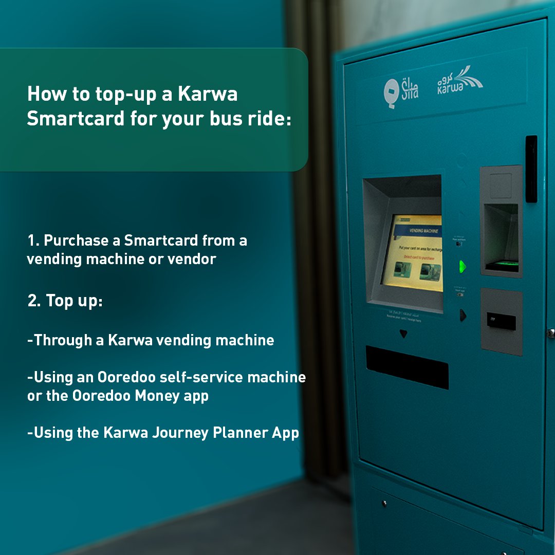 mowasalatqatar's tweet image. We&apos;ve made it easy to keep your Karwa Smartcard charged!

#Karwa_Bus_app #smartcard #bus #mowasalat