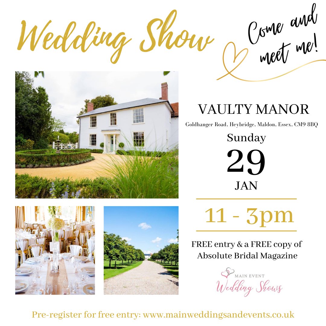 I’ll be at the <a href="/VaultyManor/">Vaulty Manor</a> wedding show on Sunday 29th. Come along to meet me