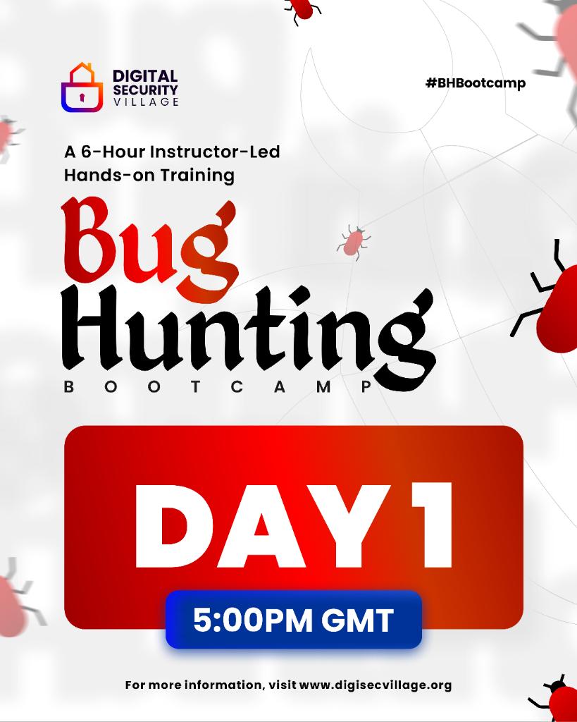 The BH Bootcamp starts today!!! For our international registrants, the time for the bootcamp is 5pm WAT (GMT +1).

See you there!!!

#CyberSecurity #BHBootcamp #infosec #bughunting #technology #tech #cybercareers #infosec