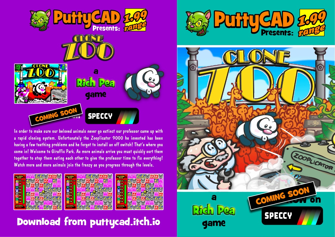 PuttyCAD's tweet photo. Puttycad Presents: Clone Zoo a RichPea game - COMING SOON for the ZX Spectrum at https://t.co/T1fUQ8ElMO -#puttycad #RichPea #ZXSpectrum #retro #retrogames #gamedev #indiedev  #screenshotsaturday #babymanvsmanbaby https://t.co/tgwAOvoRT7