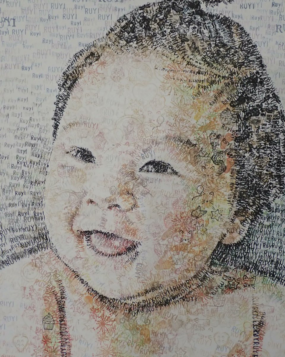 pauljessettart's tweet photo. This little cutie was another of my pre-Christmas commissions. Completely hand stamped with text and miscellaneous themed stamps and ink on A3 paper. Please zoom in. https://t.co/oGd4CXdklM. #art #stampwork #portraitcommission #portrait #artoftheday #rubberstamps #inkonpaper #ink https://t.co/oFolL5ojKL