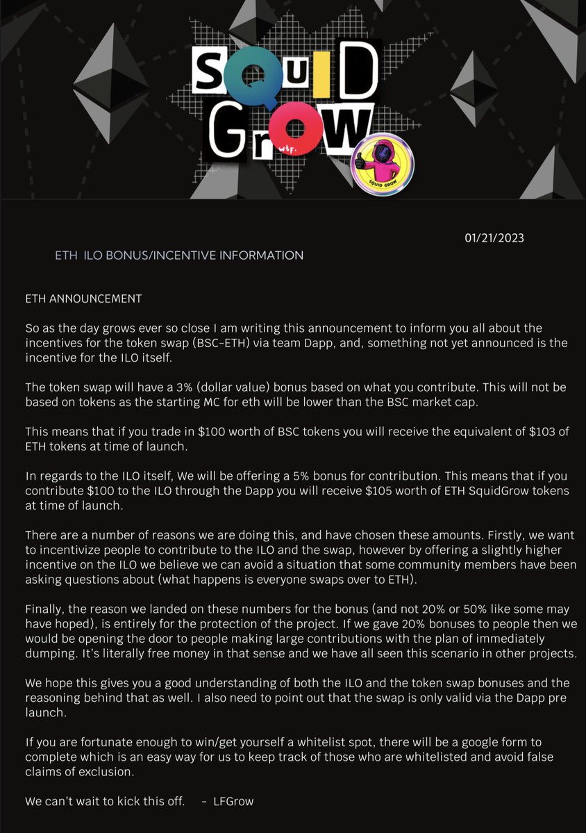 ETH ILO BONUS/INCENTIVE INFORMATION
<a href="/Squid_Grow/">SquidGrow ®</a> #SquidGrow
