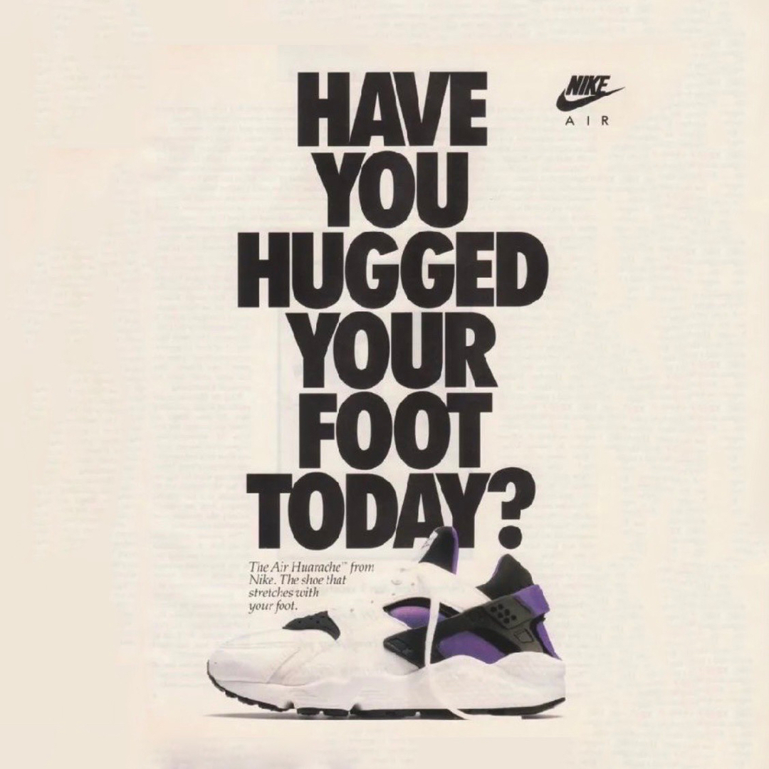 It’s National Hug Day! Have you hugged your foot today? We thought we’d share this Nike Air Huarache ad from the 90s, to celebrate this sneaker relevant holiday! 😉

What’ was the last Huarache you bought or your favourite pair? Let us know in the comments! 💬
