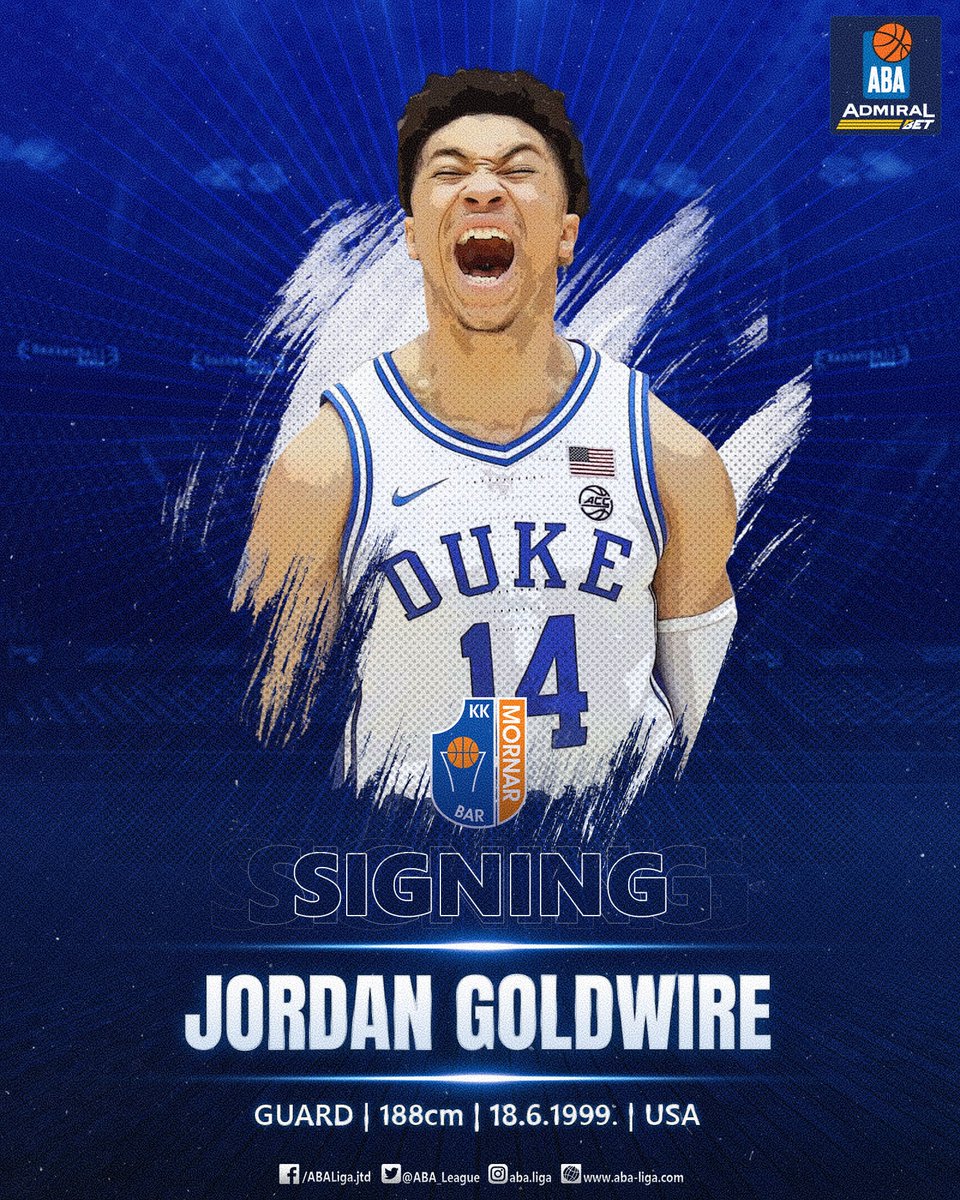 IT'S OFFICIAL: @MornarBar have agreed on cooperation with American guard Jordan Alexander Goldwire! Welcome to AdmiralBet #ABALiga!

More at: aba.tips/86z