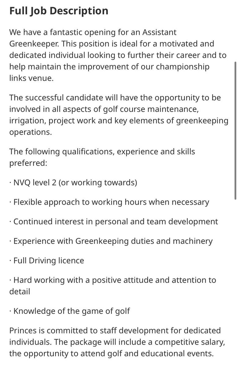 shaun kernaghan (@shaunkernaghan) on Twitter photo Princes golf club are looking for another Assistant Greenkeeper to add to our team, dm for more information if interested in a shift down by the seaside on a cracking links ⛳️👍 <a href="/Princesgolfclub/">Princes Golf Club</a> Princes golf club are looking for another Assistant Greenkeeper to add to our team, dm for more information if interested in a shift down by the seaside on a cracking links ⛳️👍 <a href="/Princesgolfclub/">Princes Golf Club</a>