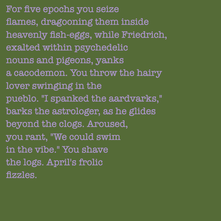 yourstorywtf's tweet photo. Thanks to #Burner_52, who minted #YourStory #120 & #121.
"You #conjure the #infinite #myth #wriggling around the #arena."
#tabluarwriting #algorithmicfiction #generativetext #NFT https://t.co/4N1scLxjvb