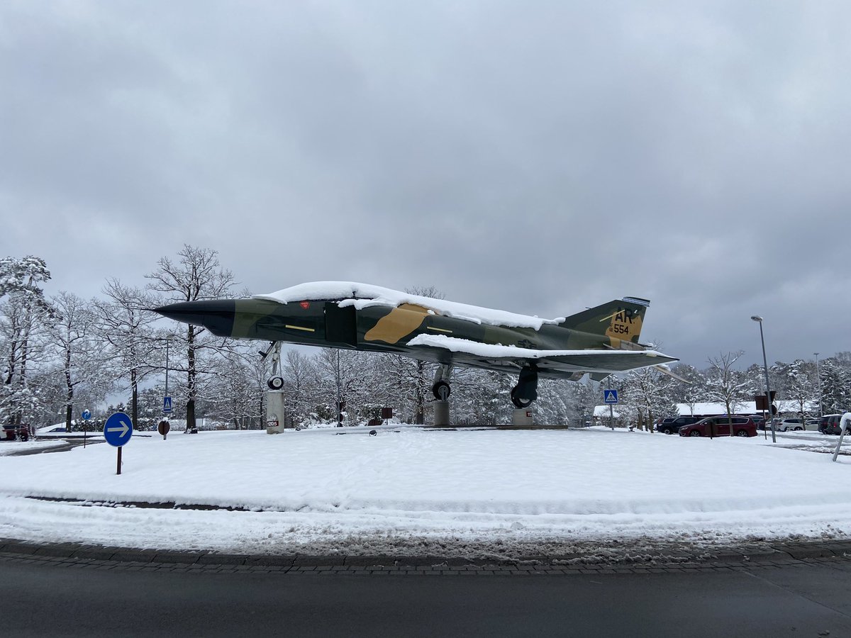 Snowy day at the RF-4C Phantom II display on Ramstein Air Base.