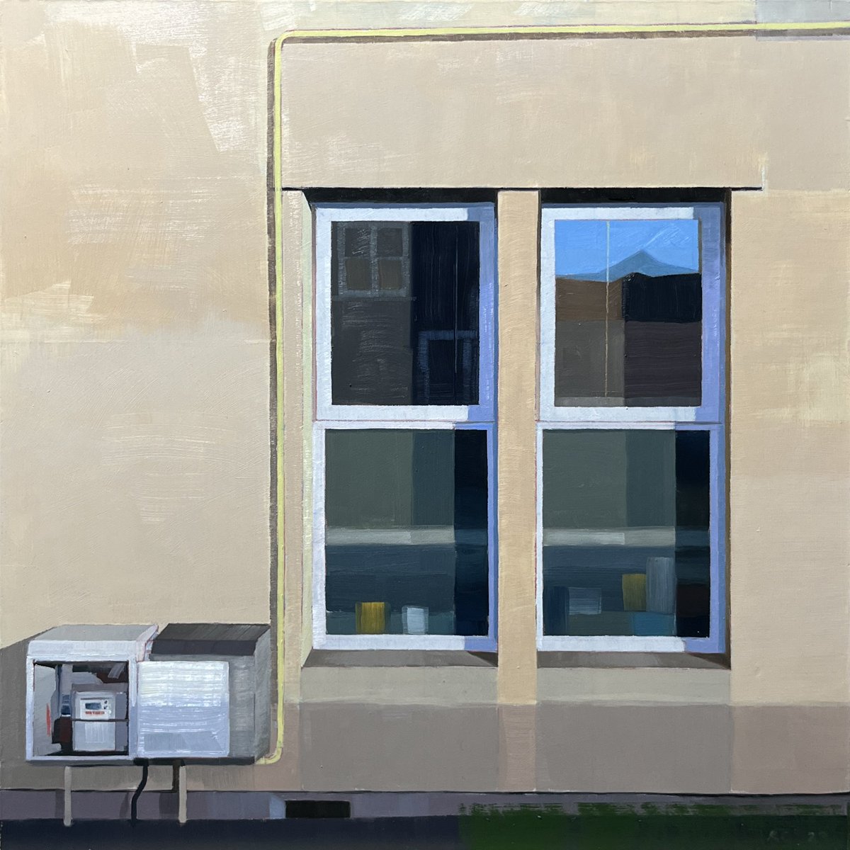 Fresh off the easel.. Windows 1 - oils on panel, 25cmsq Finished with this detail study - a little everyday urban composition. Interesting to find the subtle shifts in tone within what seems, at first look, a simple image, and to give it life. #OilPainting #UrbanArt #Windows