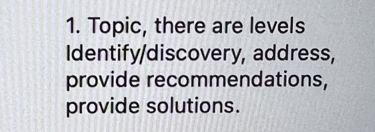 Levels of Knowledge Sharing / Problem Solving in academia:

1️⃣ Identification/Discovery
2️⃣ Adress 
3️⃣ Provide Recommendations
4️⃣ Provide Solutions

Every level has distinct in-/output to consider, and methods to use. 

Applies to industry!