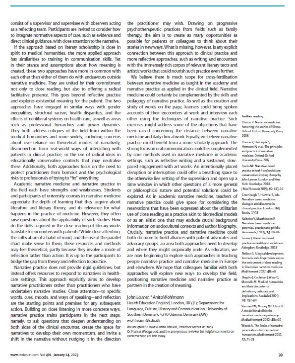 In this week's @TheLancet Anita Wohlmann and I make the case for a partnership between #NarrativeMedicine and #NarrativePractice in clinical settings.

thelancet.com/journals/lance…