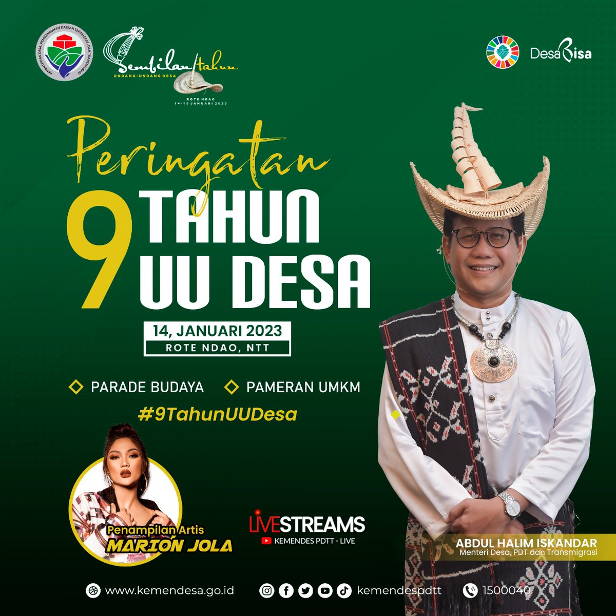 Ikuti Peringatan 9 Tahun Undang-Undang Desa, melalui link berikut ini ya youtu.be/84XeGNsrtJA

#9TahunUUDesa
#KemendesPDTT