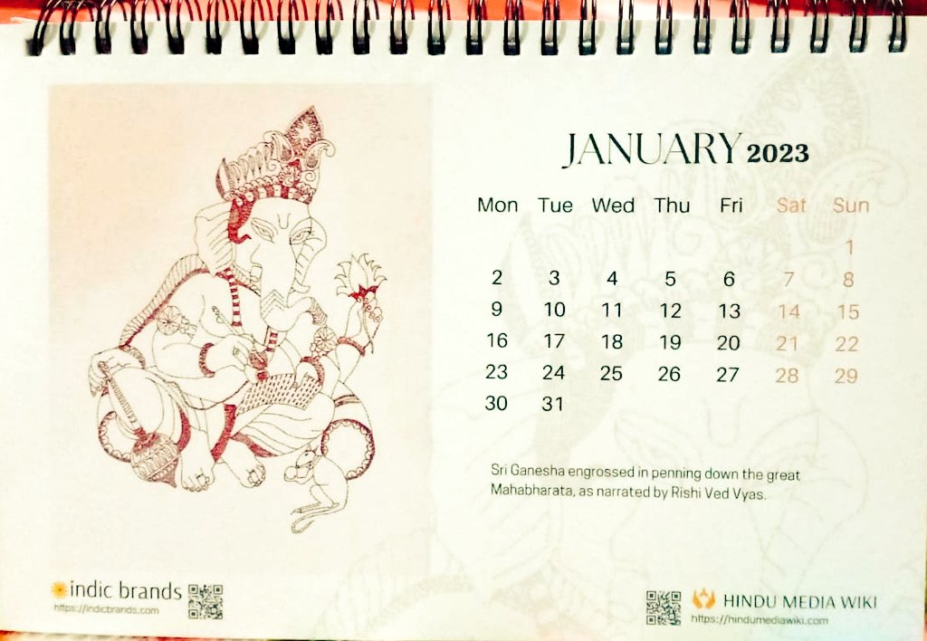 Just received this beautiful #TableCalendar as my #NewYear gift.
Thank you @indicbrands , @RaginiRavikiran , @Go_Movie_Mango & @HinduMediaWiki .
Request to all, pls go through their products & order as you wish. 
Kindly, help them grow..🙏