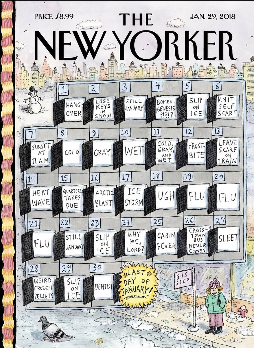 The best in January is, when it's over. A cover by Roz Chast in 2018. #NewYorkerCovers