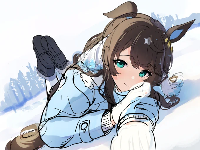 雪国のふるさとにいる感じのデアリングタクトちゃんを描き進めています 