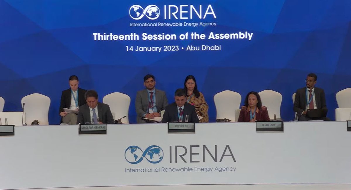 India has assumed the Presidency of 13th <a href="/IRENA/">IRENA</a>  Assembly today. Hon'ble Minister of Power and New &amp; Renewable Energy Shri <a href="/RajKSinghIndia/">R. K. Singh</a> took charge as the President of the Assembly. (1/9)