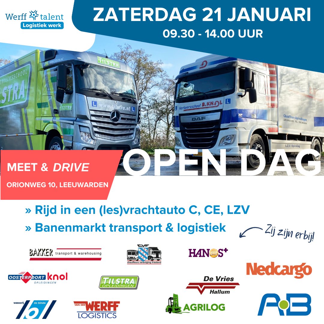 WerffTalent's tweet photo. Kom kennismaken met transportbedrijven op de Banenmarkt Transport & Logistiek en maak kans op een opleiding en een baan! Aanmelden voor de proefrit doe je via: https://t.co/aLAbd32JiD
#banenmarkt #proefrit #vrachtwagenchauffeur #werkenindetransport #passie #werff #talent https://t.co/mPy4d2G4eA