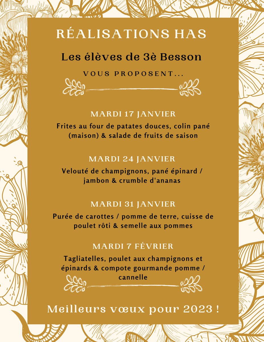 2⃣0⃣2⃣3⃣ commence bien !
Merci aux élèves de 3è Besson #segpa et à Mme <a href="/PeriSandrine/">Sandrine Peri</a> de nous donner le sourire 😊 
Et bon appétit !